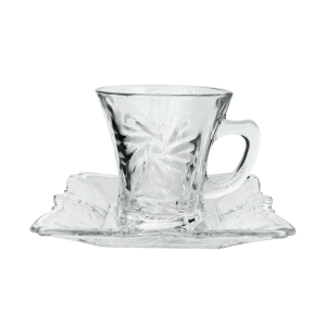 JOGO DE XÍCARA DE VIDRO E PIRES EM RELEVO 125ML 12 PÇS