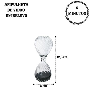 AMPULHETA DE VIDRO EM RELEVO 5 MINUTOS 12,5CM - 5929-PT