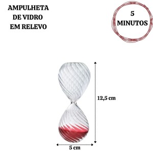AMPULHETA DE VIDRO EM RELEVO 5 MINUTOS 12,5CM - 5929-VM
