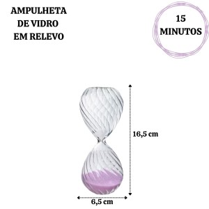 AMPULHETA DE VIDRO EM RELEVO DE 15 MINUTOS 16,5CM - 5930-RS