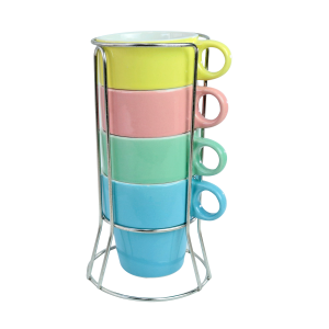 CONJUNTO 4 XÍCARAS PORCELANA COLORIDAS EMPILHAVEIS 200ML - 1045