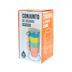 CONJUNTO 4 XÍCARAS PORCELANA COLORIDAS EMPILHAVEIS 200ML - 1045