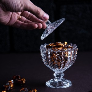 MINI BOMBONIERE DE VIDRO COM TAMPA COM PEDESTAL 9,5X14,5CM - CA16167-A