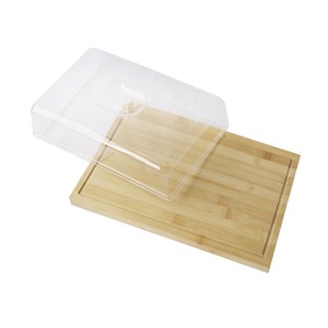 BANDEJA DE BAMBU RETANGULAR COM TAMPA DE ACRÍLICO 32CM - CX110