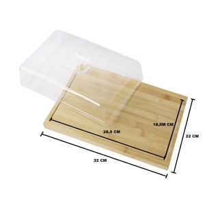 BANDEJA DE BAMBU RETANGULAR COM TAMPA DE ACRÍLICO 32CM - CX110