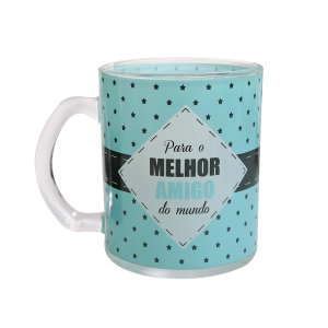 CANECA DE VIDRO TRANSPARENTE COM FRASE 380ML - 3110