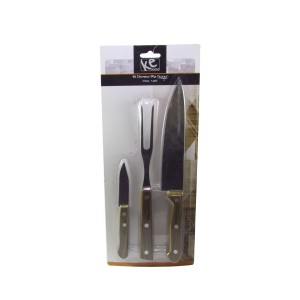 KIT DE CHURRASCO DE INOX E CABO DE MADEIRA COM 3 PÇS - 5965