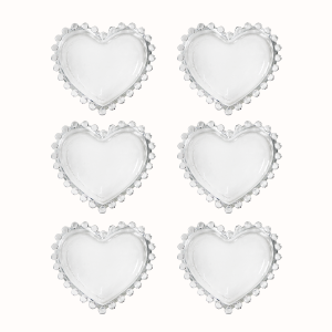 CENTRO DE MESA DE VIDRO DETALHES NA BORDA FORMATO CORAÇÃO 6 PEÇAS - 3554