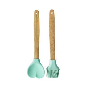 KIT PINCEL E COLHER CORAÇÃO DE SILICONE COM CABO DE BAMBU C/ 2 PÇS -  CA09598-TI