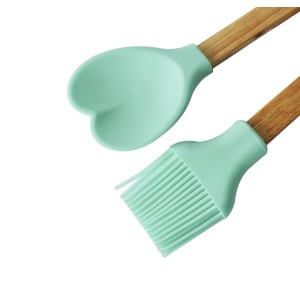 KIT PINCEL E COLHER CORAÇÃO DE SILICONE COM CABO DE BAMBU C/ 2 PÇS -  CA09598-TI
