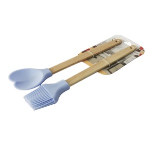KIT PINCEL E COLHER CORAÇÃO DE SILICONE COM CABO DE BAMBU C/ 2 PÇS - CA09598-AZCL