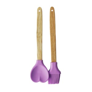 KIT PINCEL E COLHER CORAÇÃO DE SILICONE COM CABO DE BAMBU C/ 2 PÇS -- CA09598-LL