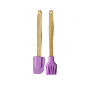 KIT PINCEL E ESPATULA DE SILICONE COM CABO DE BAMBU C/ 2 PÇS - CA09597-LL
