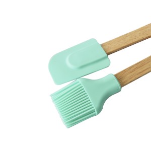 KIT PINCEL E ESPATULA DE SILICONE COM CABO DE BAMBU C/ 2 PÇS - CA09597-TI