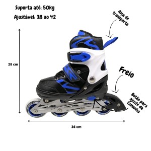 PATINS INLINE AJUSTÁVEL COM 4 RODAS NUMERAÇÃO DO 38 AO 42 - DMR5870G