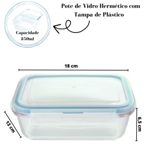 POTE DE VIDRO COM TAMPA HERMÉTICA 850ML - CA12228-AZ