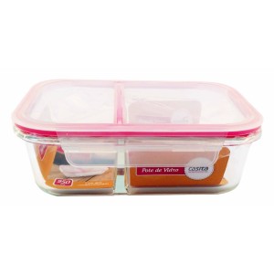 POTE COM DIVISORIA EM VIDRO E TAMPA EM PLASTICO 950 ML - CA12231-ROSA