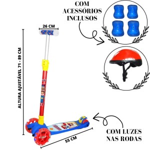 PATINETE INFANTIL 3 RODAS COM ACESSÓRIOS PATRULHA DA JUSTIÇA COM LUZ ATÉ 60KG- DMR5550