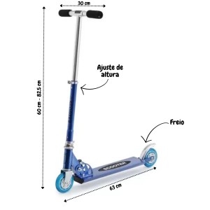 PATINETE INFANTIL DOBRAVEL 2 RODAS DE METAL SCOOTER ATÉ 40KG - DMR4454-AZ