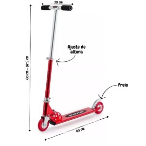 PATINETE INFANTIL DOBRAVEL 2 RODAS DE METAL SCOOTER ATÉ 40KG - DMR4454-VM