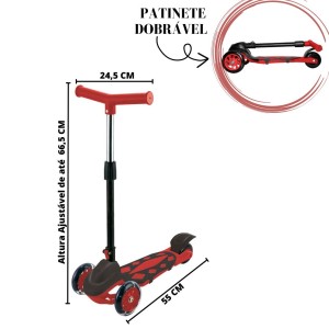PATINETE INFANTIL DE PLÁSTICO E METAL DOBRÁVEL E ALTURA AJUSTÁVEL COM 03 RODAS - DMR5551-VM