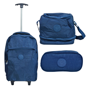 KIT MOCHILA ESCOLAR DE RODINHAS CASUAL CRINKLE EM NYLON - YS41052-AZMA