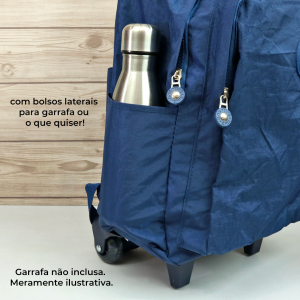 KIT MOCHILA ESCOLAR DE RODINHAS CASUAL CRINKLE EM NYLON - YS41052-AZMA