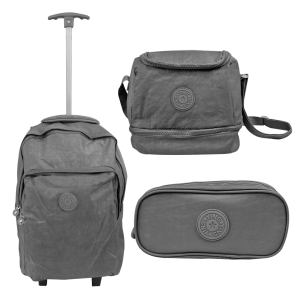 KIT MOCHILA ESCOLAR DE RODINHAS CASUAL CRINKLE EM NYLON - YS41052-CZ