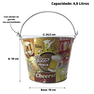 BALDE DE METAL PARA CERVEJA BEER PREMIUM 4.8 LITROS - CA12096-G