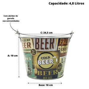 BALDE DE METAL PARA CERVEJA BEGE COLD BEER 4.8 LITROS - CA12096-C