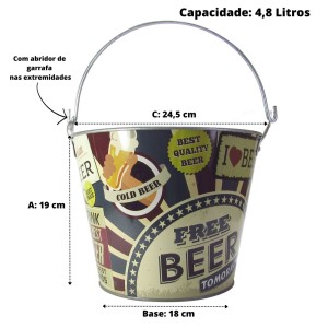 BALDE DE METAL PARA CERVEJA FREE BEER TOMORROW 4.8 LITROS - CA12096-H