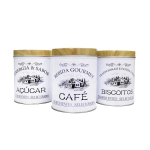 JOGO COM 03 LATAS  DECORATIVAS DE METAL REDONDO 10.5X13.5CM - BF3882 A 3884-BR