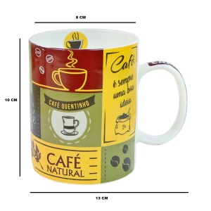 CANECA DE PORCELANA COM FRASES CAFÉ 390ML - CA18003-A