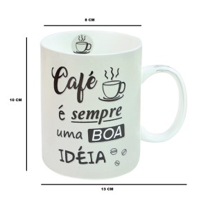 CANECA DE PORCELANA COM FRASES CAFÉ 390ML - CA18003-C