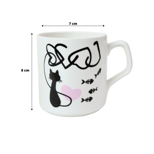 CANECA DE PORCELANA BRANCA COM ESTAMPA DE GATO 220ML - CA18009-D