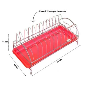 ESCORREDOR DE PRATOS DE FERRO E BANDEJA DE PLÁSTICO 2 PEÇAS - CA09515-VM