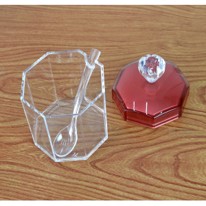 AÇUCAREIRO SEXTAVADO COM COLHER E TAMPA EM ACRÍLÍCO - MG5117A-GR