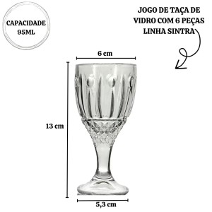 JOGO DE TAÇA DE VIDRO COM 6 PEÇAS LINHA SINTRA 95ML - VDA03039