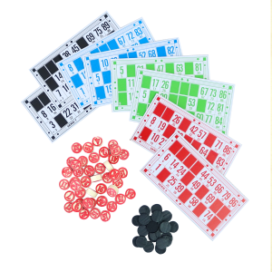 JOGO BINGO 90 PEDRAS DE MADEIRA NUMERADAS CARTELA MARCADORES - IM42068