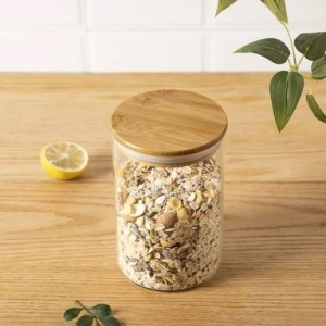 POTE HERMÉTICO DE VIDRO COM TAMPA DE BAMBU 450ML - VDA14104