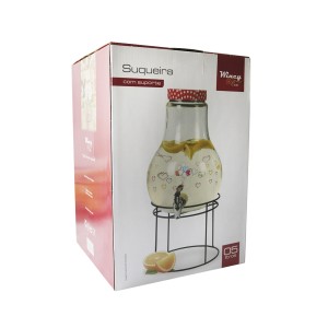 SUQUEIRA DE VIDRO COM SUPORTE ARAMADO E TAMPA DE POÁ 5LITROS - VDS50016-AM