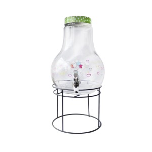 SUQUEIRA DE VIDRO COM SUPORTE ARAMADO E TAMPA DE POÁ 5LITROS - VDS50016-VD