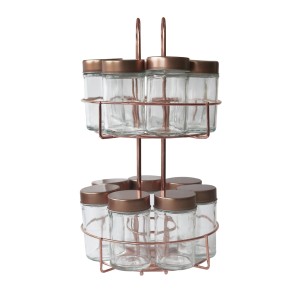 PORTA CONDIMENTO GIRATÓRIO GOLD ROSE DE VIDRO COM 14 PEÇAS - BRJC10182