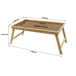 BANDEJA DE BAMBU RETANGULAR COM PÉ DOBRÁVEL 50X30CM - CX084