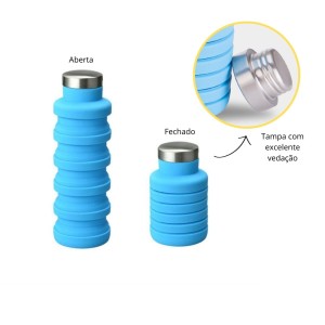 GARRAFA RETRÁTIL DE SILICONE COM TAMPA INOX 500ML - 2231-AZ