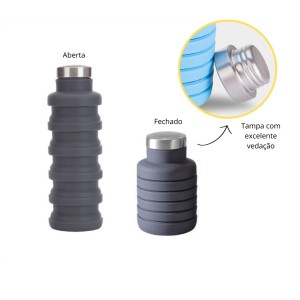 GARRAFA RETRÁTIL DE SILICONE COM TAMPA INOX 500ML - 2231-CZ