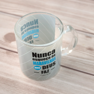 CANECA DE VIDRO TRANSPARENTE COM FRASE 380ML - 4408-B