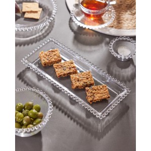 CENTRO DE MESA DECORATIVO DE VIDRO DETALHES NA BORDA 30X13X3CM - 3553