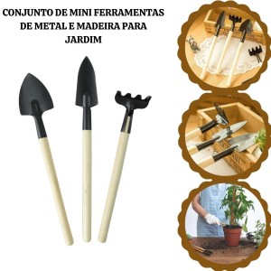CONJUNTO DE MINI FERRAMENTAS DE METAL E MADEIRA PARA JARDIM - 3163