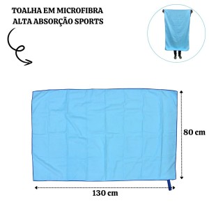 TOALHA EM MICROFIBRA ALTA ABSORÇÃO SPORTS 130CM X 80CM - YS38129A-AZ